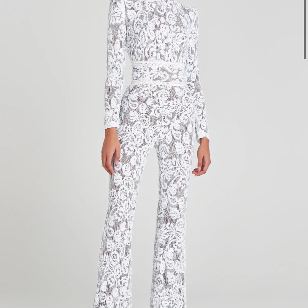 NADINE MERABI Elegant White Floral Jumpsuit